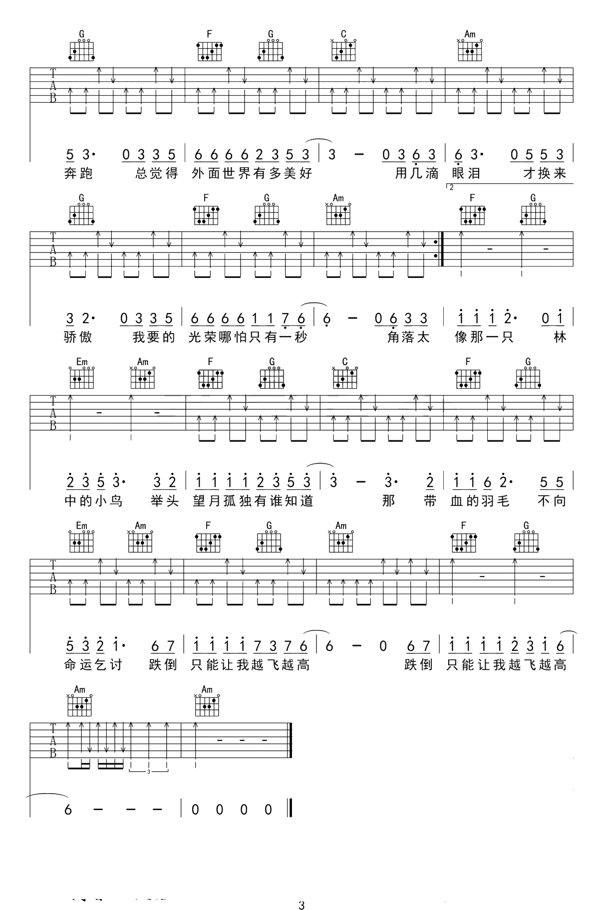 林中鸟吉他谱-葛林-C调六线谱-吉他弹唱3