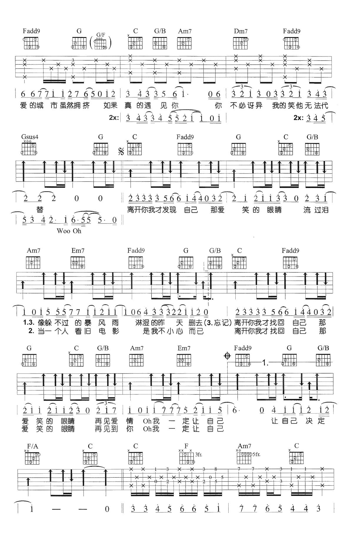 爱笑的眼睛吉他谱-林俊杰-C调弹唱谱-高清2