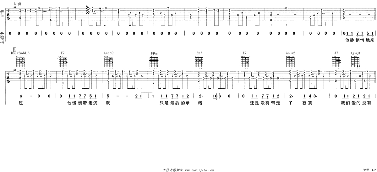 她说吉他谱-林俊杰-A调指法弹唱谱-吉他4