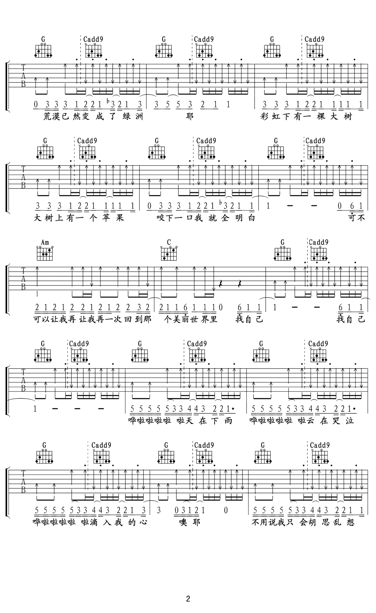 找自己吉他谱-陶喆-G调弹唱谱-高清2