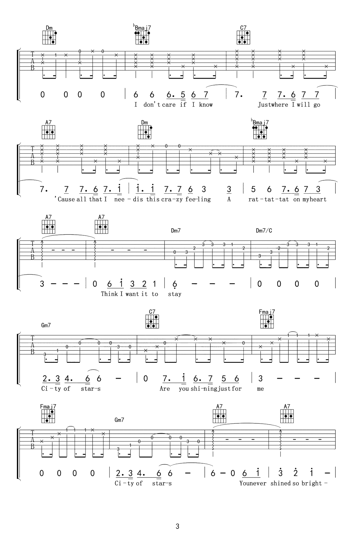 City of Stars吉他谱-爱乐之城la la land主题曲-吉他3