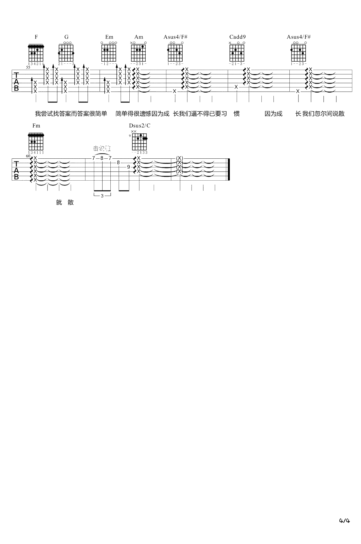 说散就散吉他谱-JC陈咏桐/袁娅维-吉他4