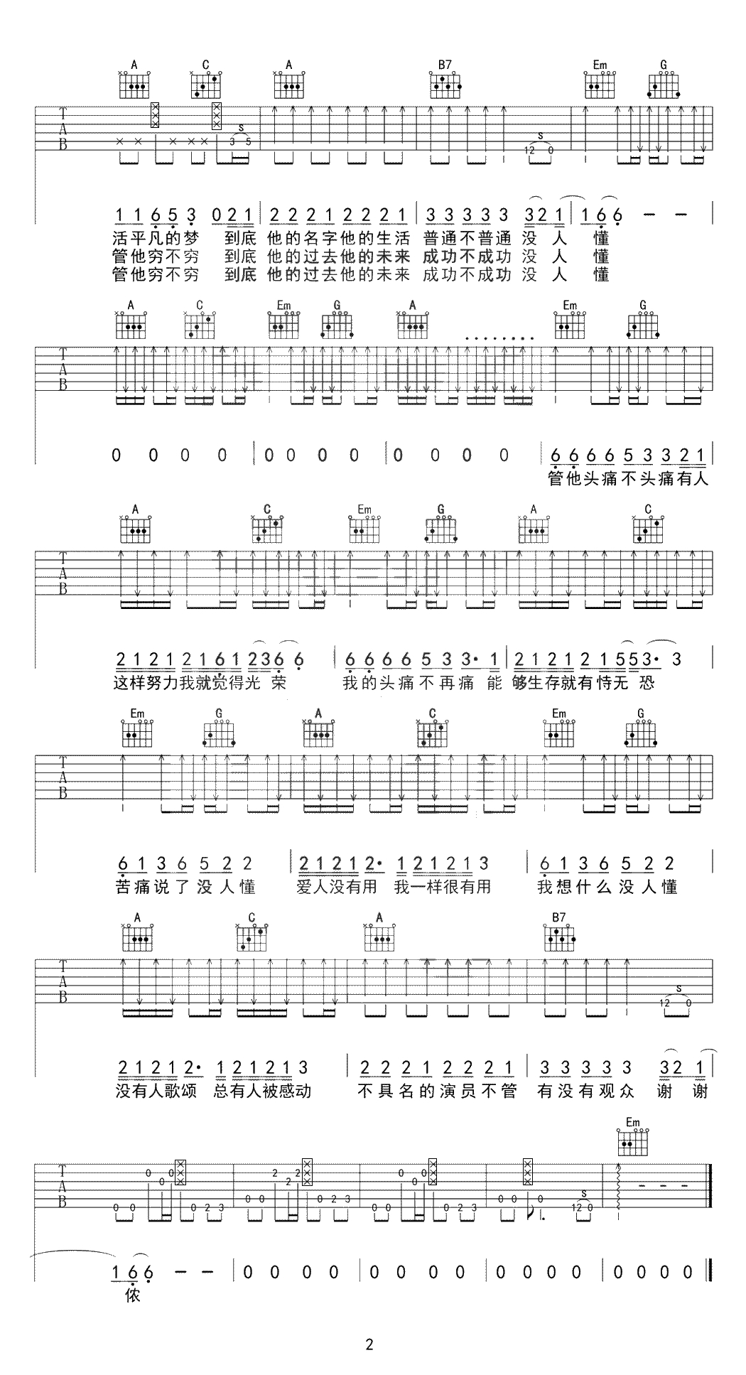 谢谢侬吉他谱-陈奕迅-G调弹唱谱-2