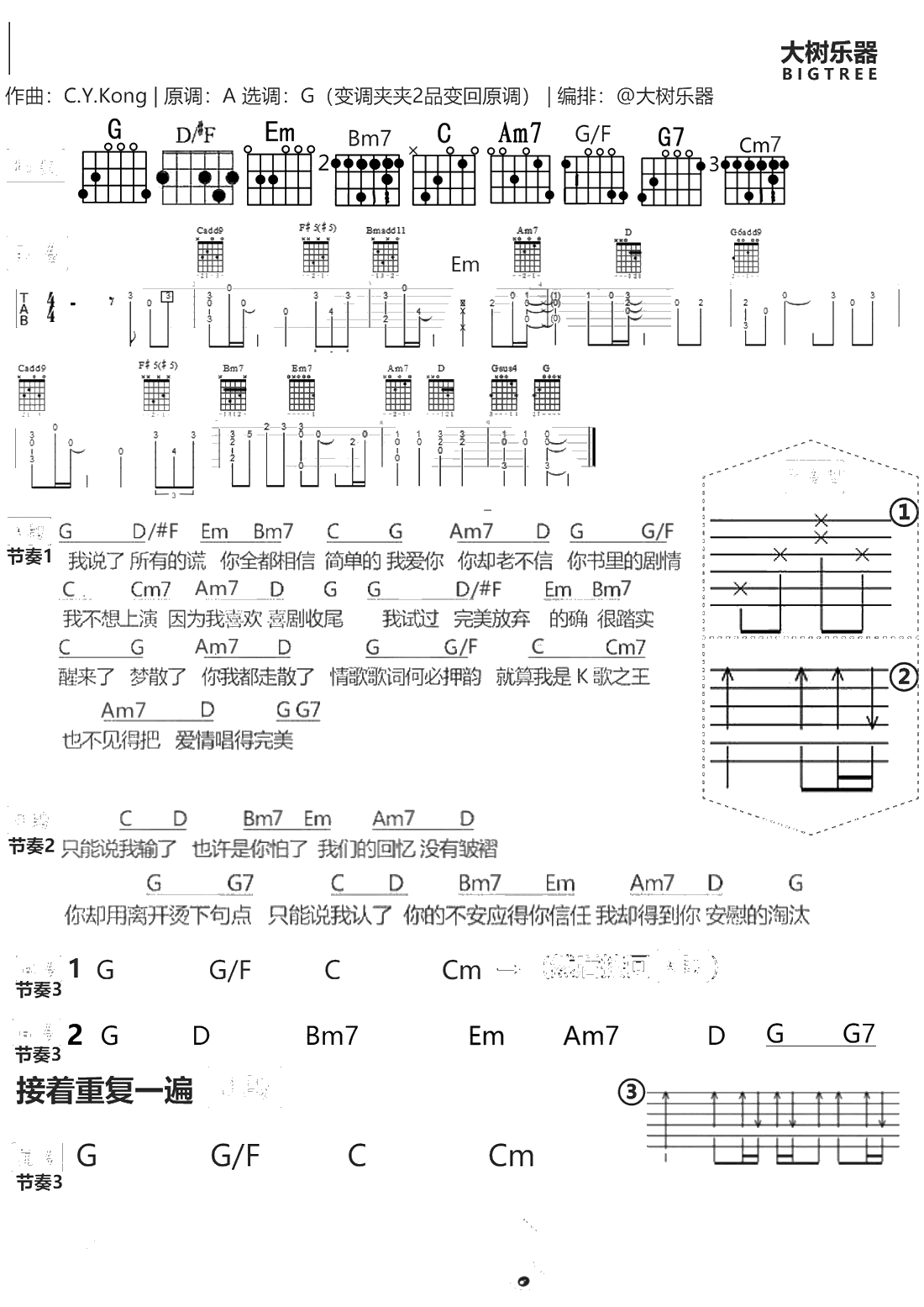淘汰吉他谱-陈奕迅-G调指法弹唱谱-吉他1