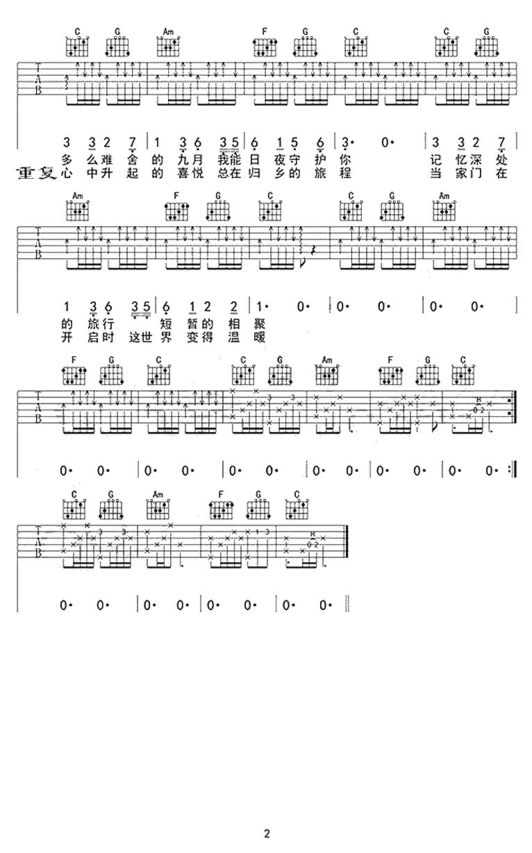 喜悦吉他谱-许巍-C调弹唱谱-喜悦六线谱2