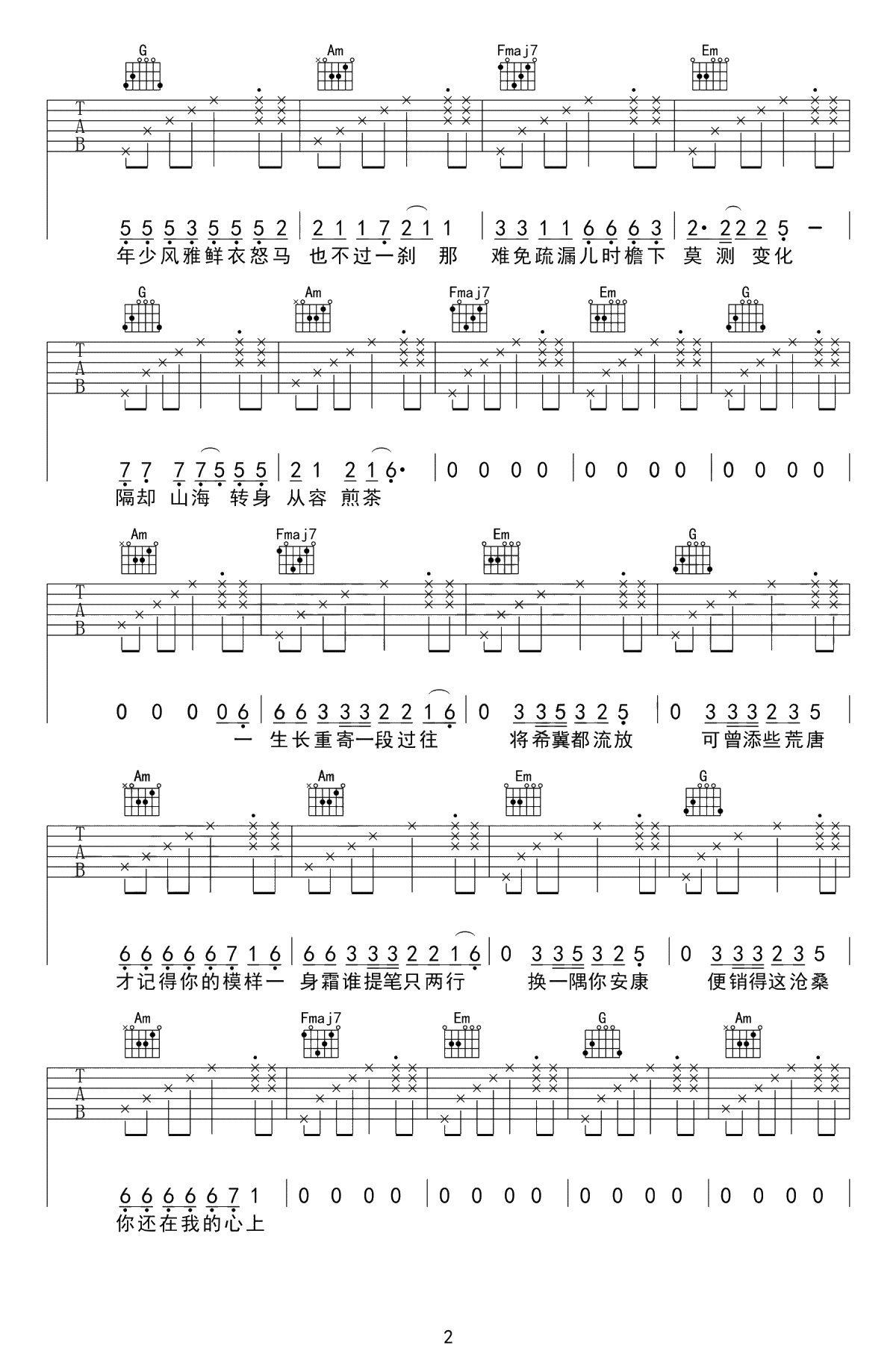 红昭愿吉他谱-C调简单版-音阙诗听《红昭愿》六线谱2