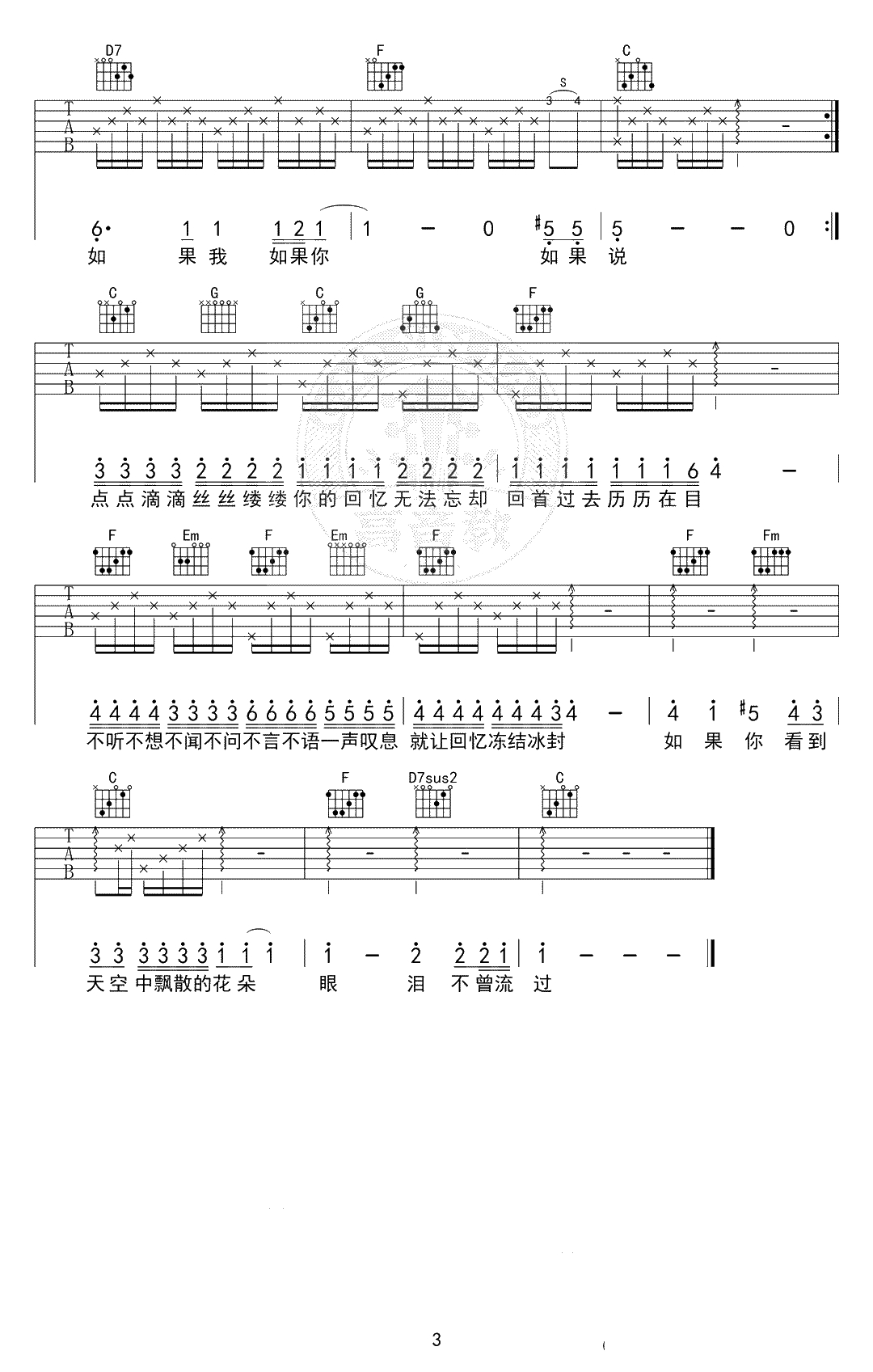 If You吉他谱-C调弹唱谱-中文歌词版-Bigbang if you六线谱3