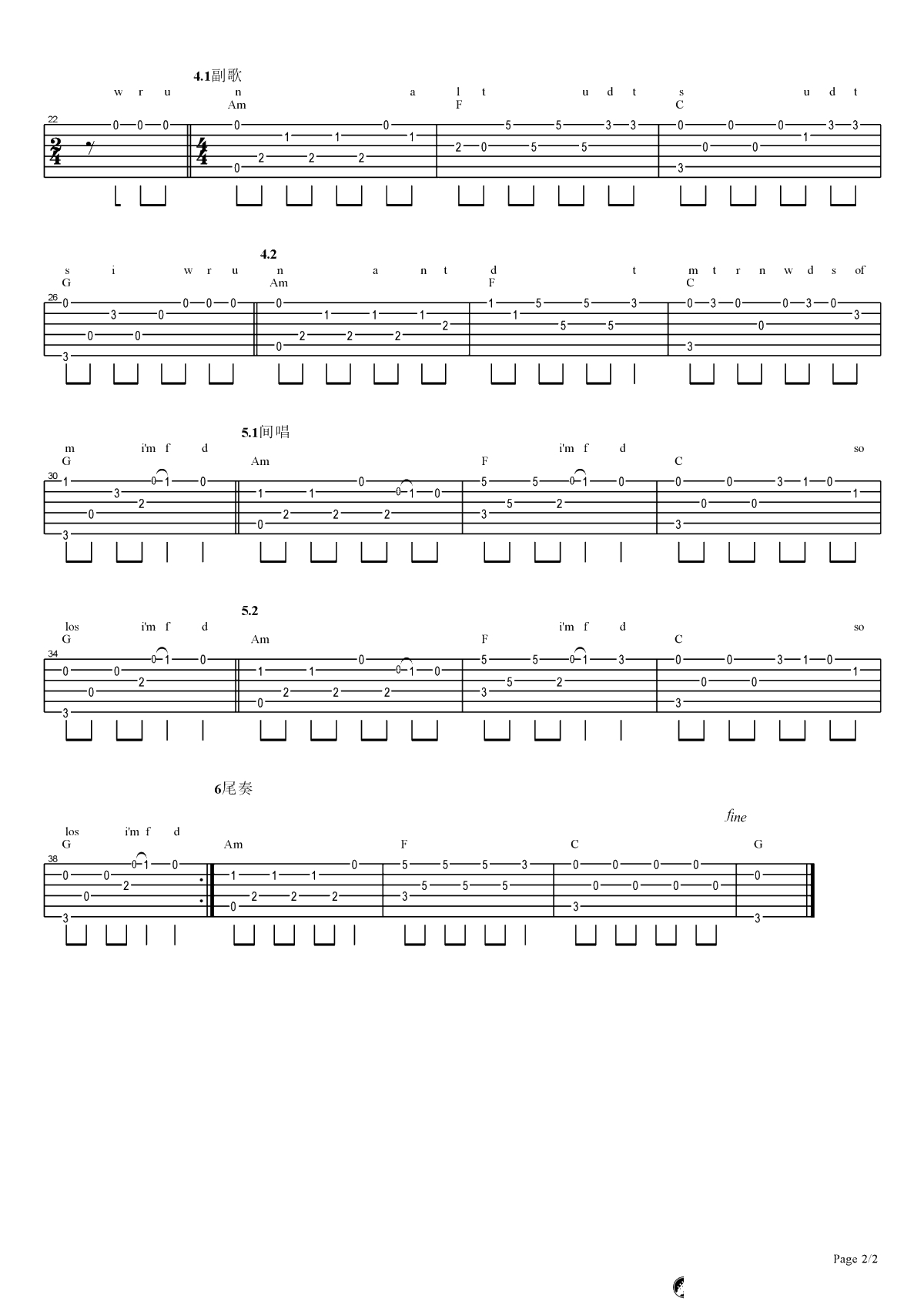 Faded指弹谱-初级版-《Faded》吉他独奏谱-2