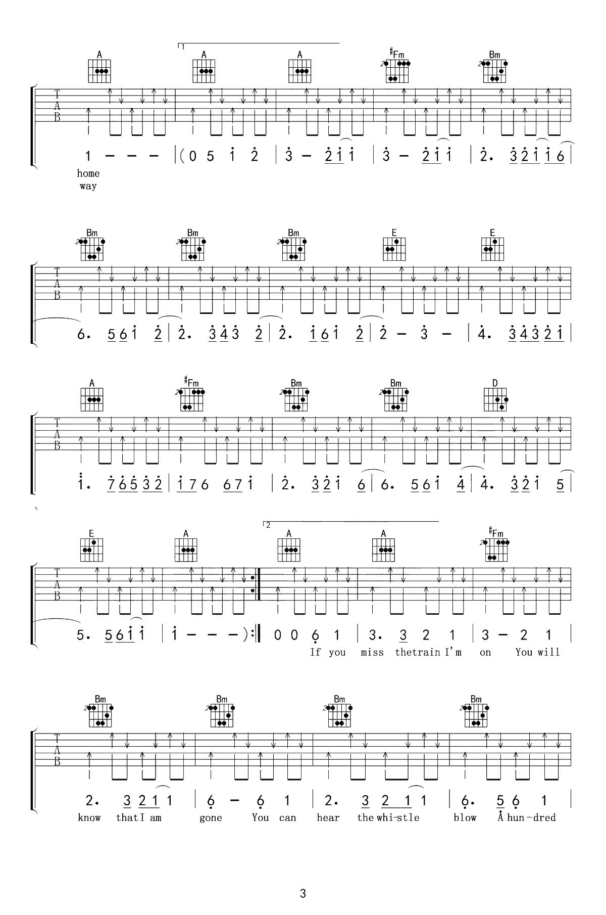 500 Miles吉他谱-醉乡民谣吉他谱-《离家500里》吉他3