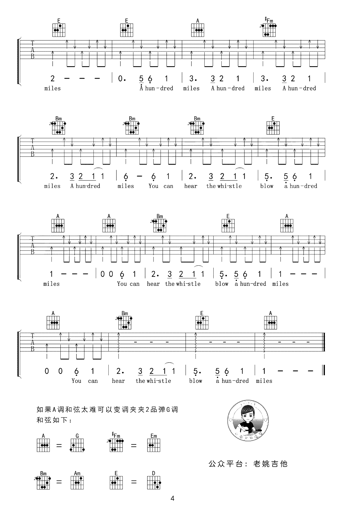 500 Miles吉他谱-醉乡民谣吉他谱-《离家500里》吉他4