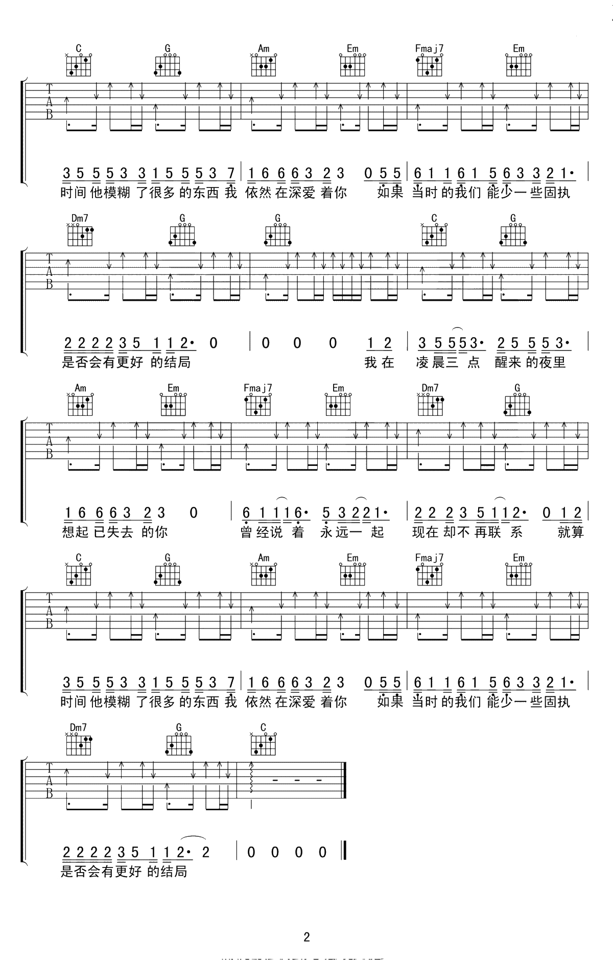 凌晨三点吉他谱-陈硕子-C调弹唱谱-高清2
