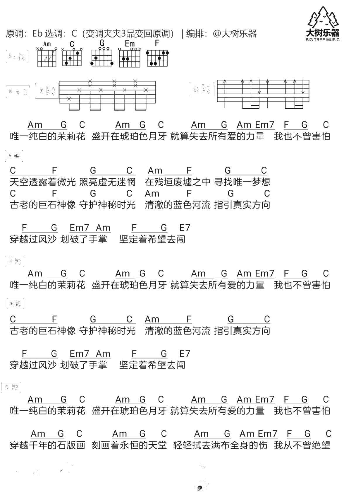 梦里花吉他谱-张韶涵-C调指法弹唱谱-《歌手》节目曲谱1