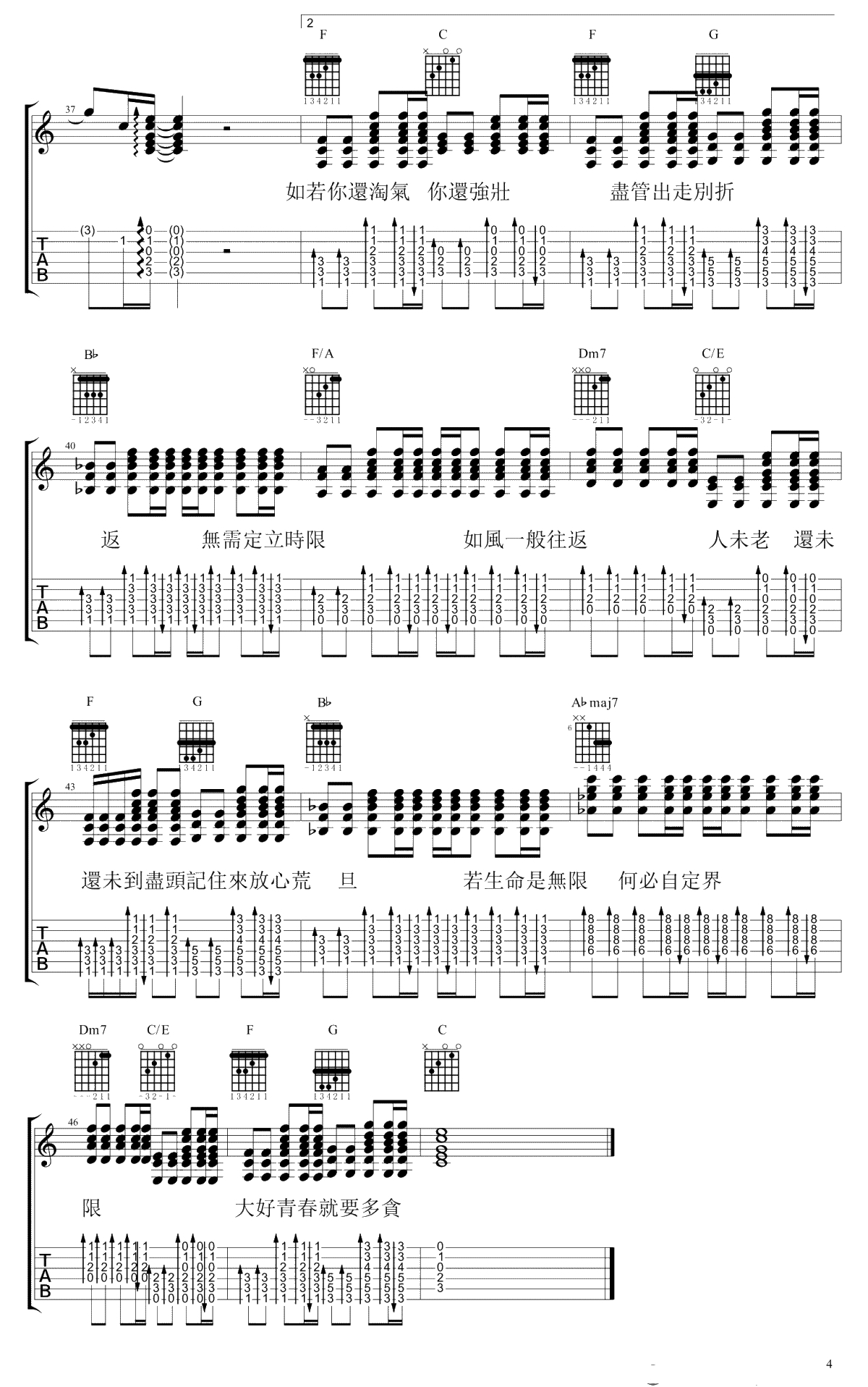 青春颂吉他谱-许廷铿《青春颂》六线谱-高清弹唱谱4