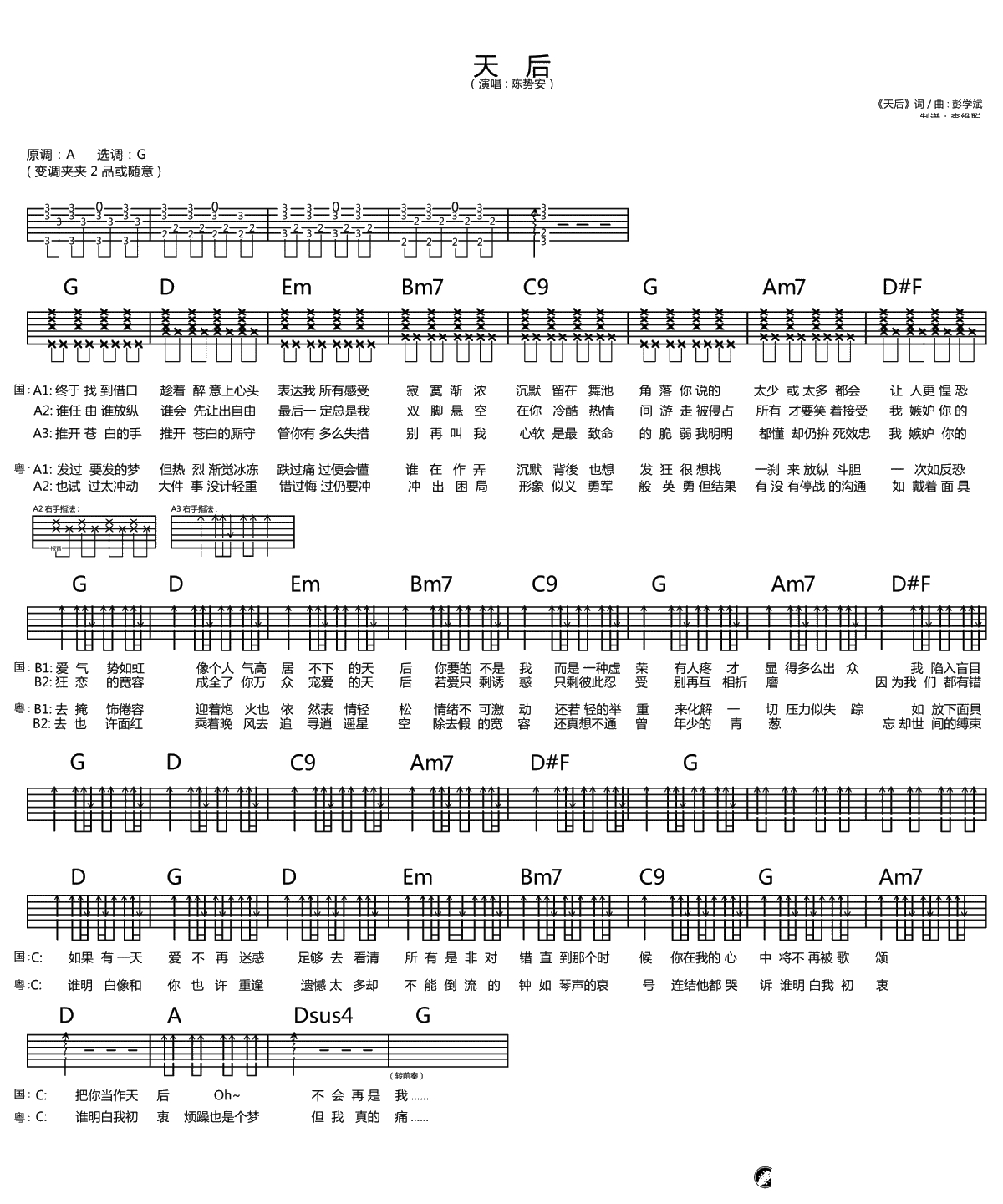 天后吉他谱-陈势安《天后》六线谱-G调弹唱谱1