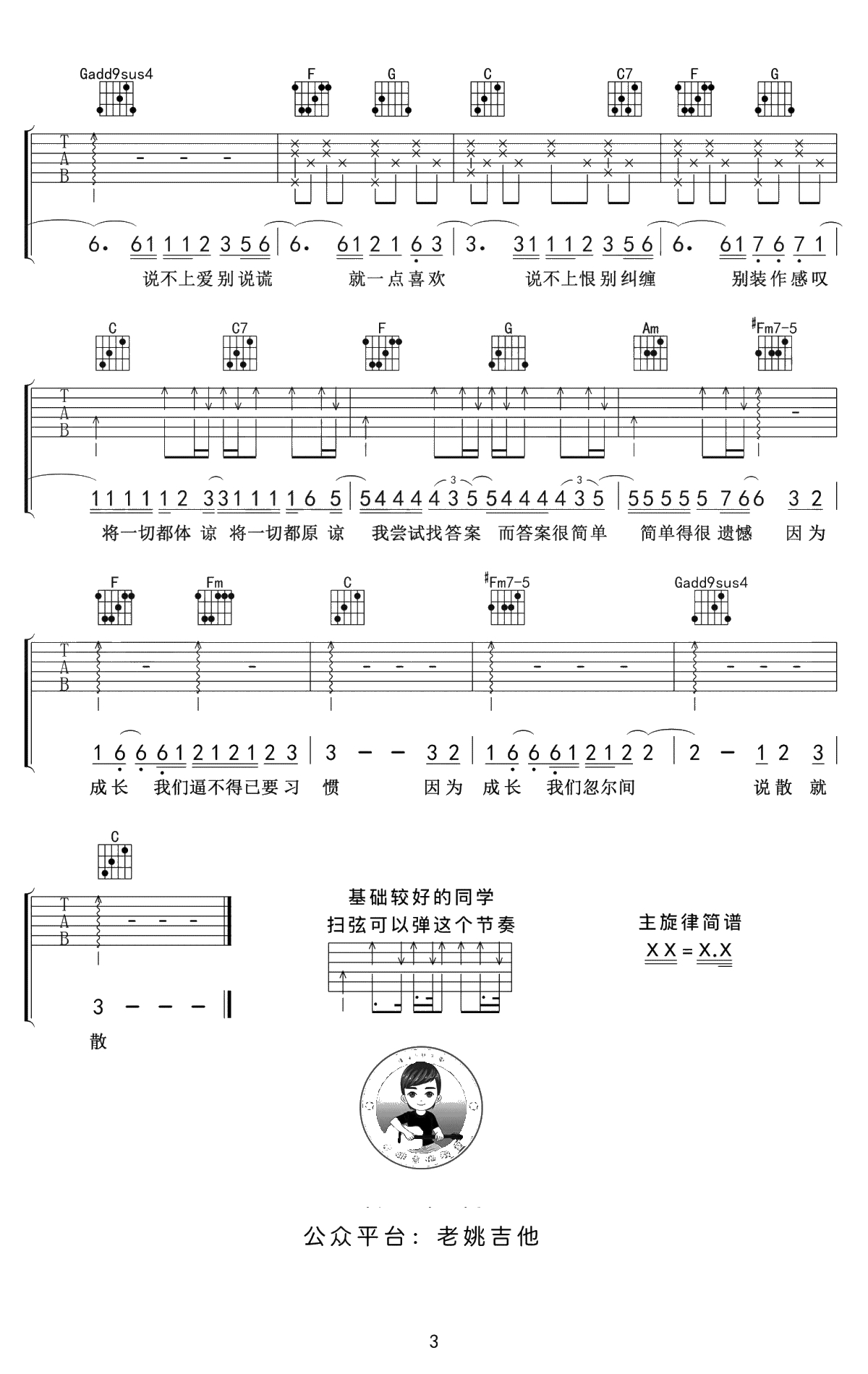 说散就散吉他谱-袁娅维-C调弹唱谱-吉他3