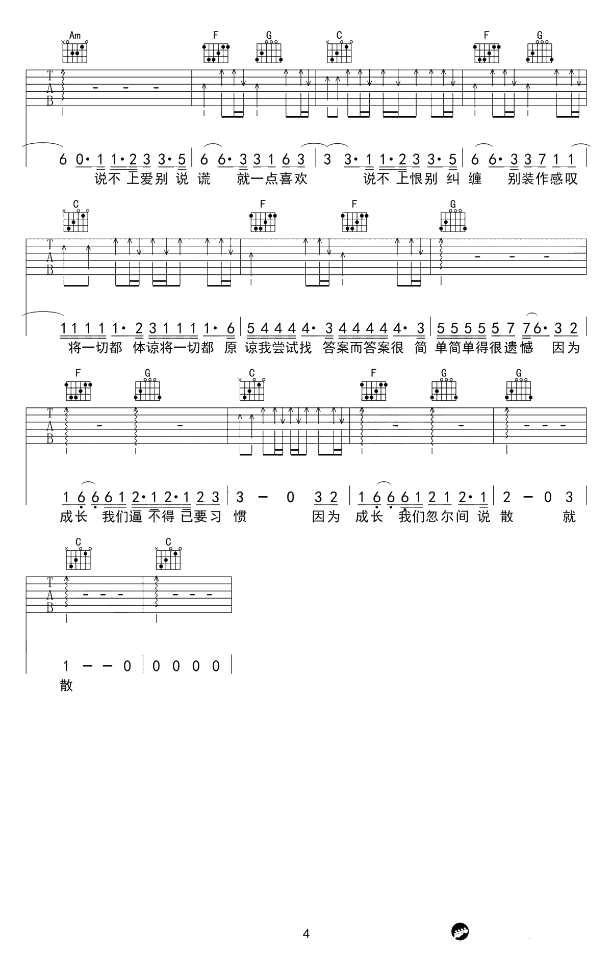 说散就散吉他谱 袁娅维 C调简单版 前任3主题曲-4