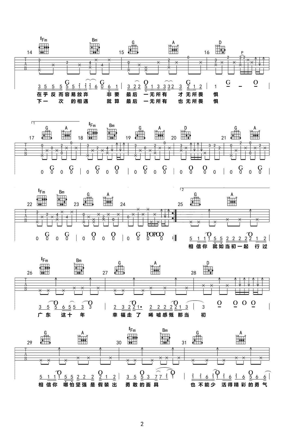 广东爱情故事吉他谱-广东雨神-D调弹唱谱-2