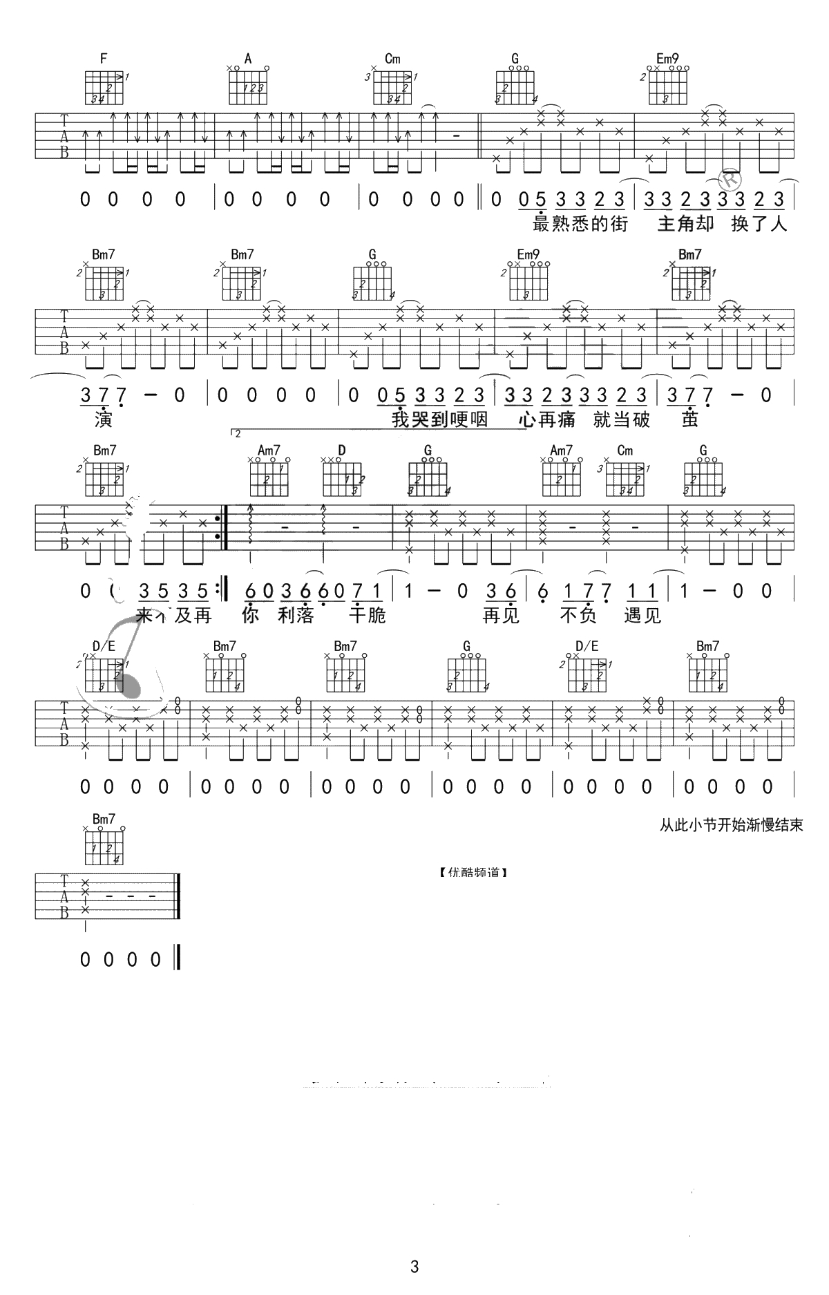 体面吉他谱-于文文-G调指法中级版-吉他弹唱3