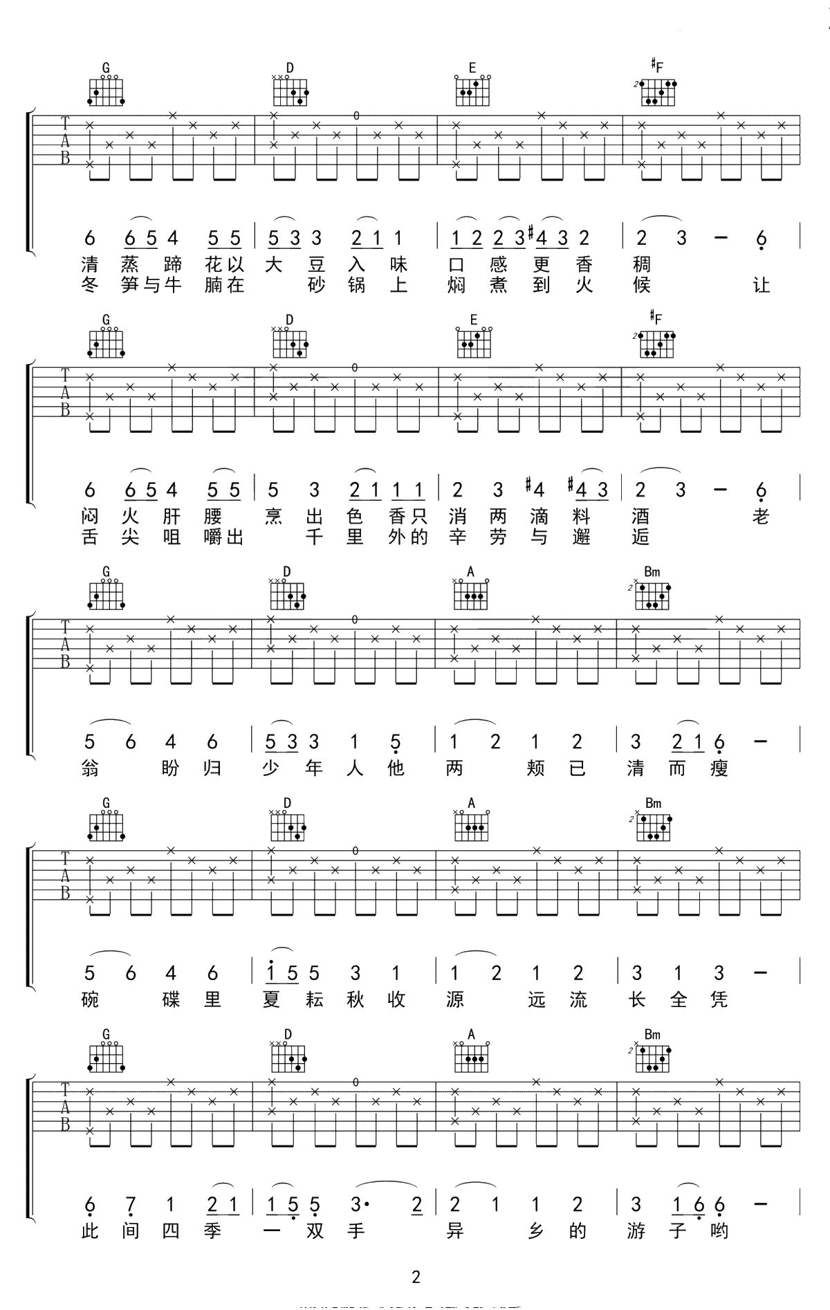 食味吉他谱 C调弹唱谱 陈鸿宇2