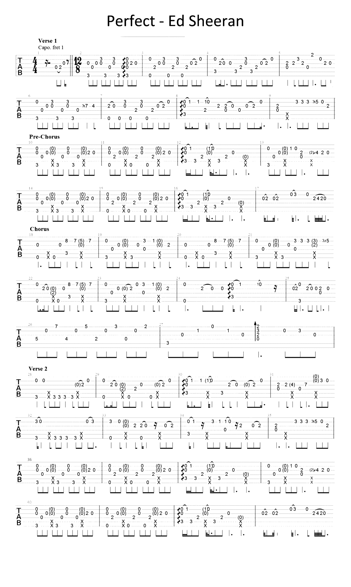 Perfect吉他谱-Ed Sheeran《Perfect》指弹谱-简单版1