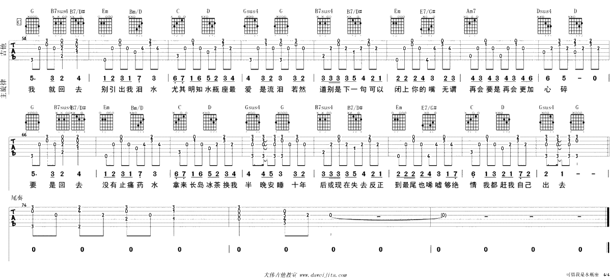 可惜我是水瓶座吉他谱-杨千嬅-G调六线谱-吉他弹唱4
