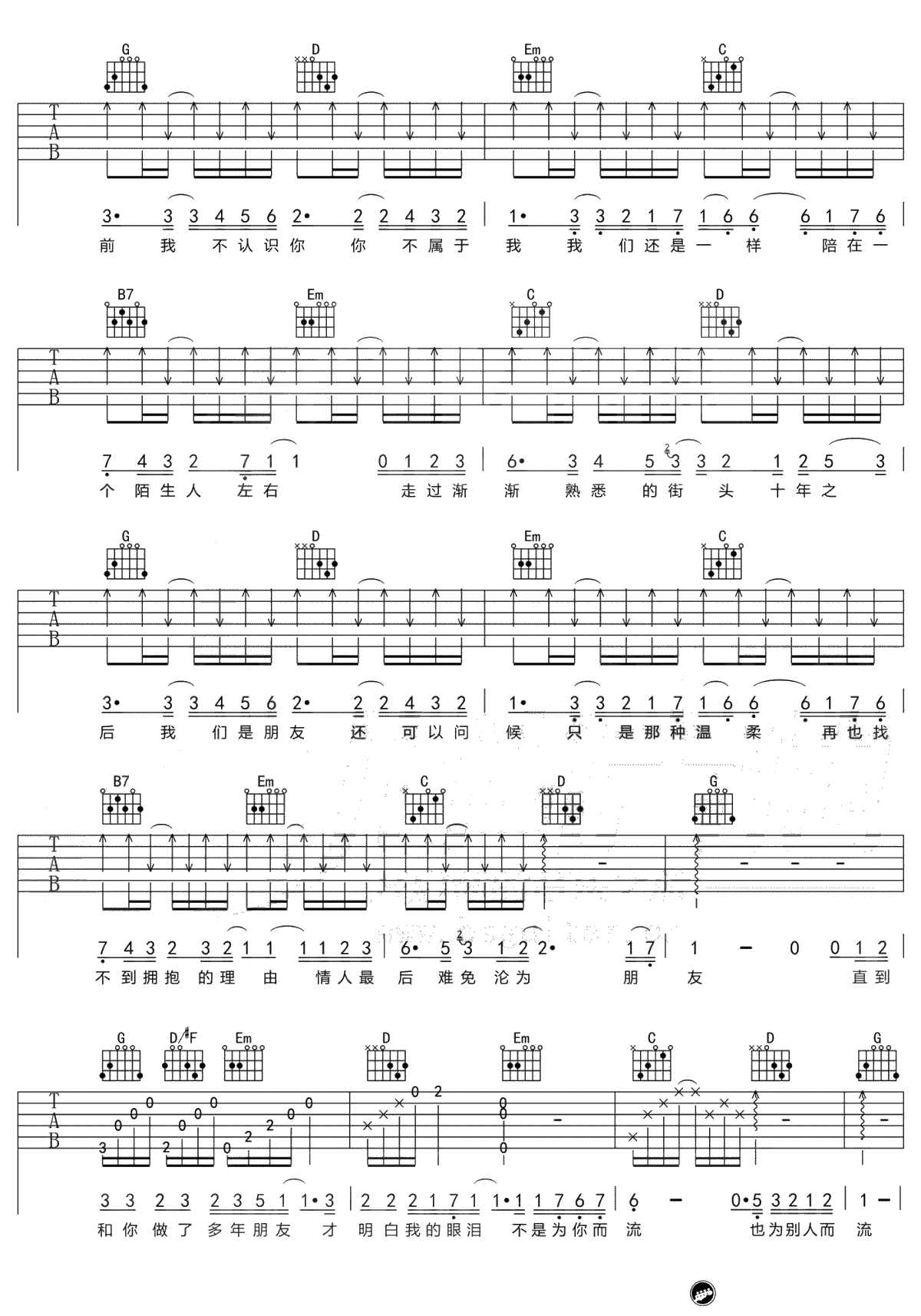 十年吉他谱-G调简化版-陈奕迅《十年》六线谱2
