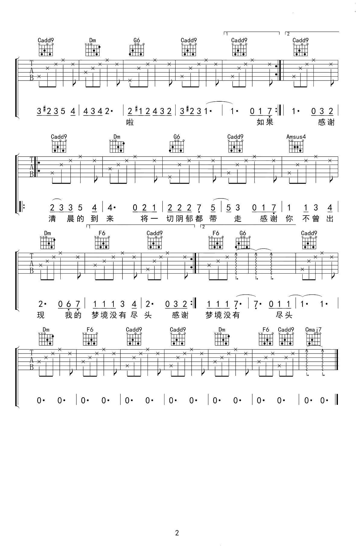 如果明天不会到来吉他谱-陈小熊-C调弹唱谱-高清2