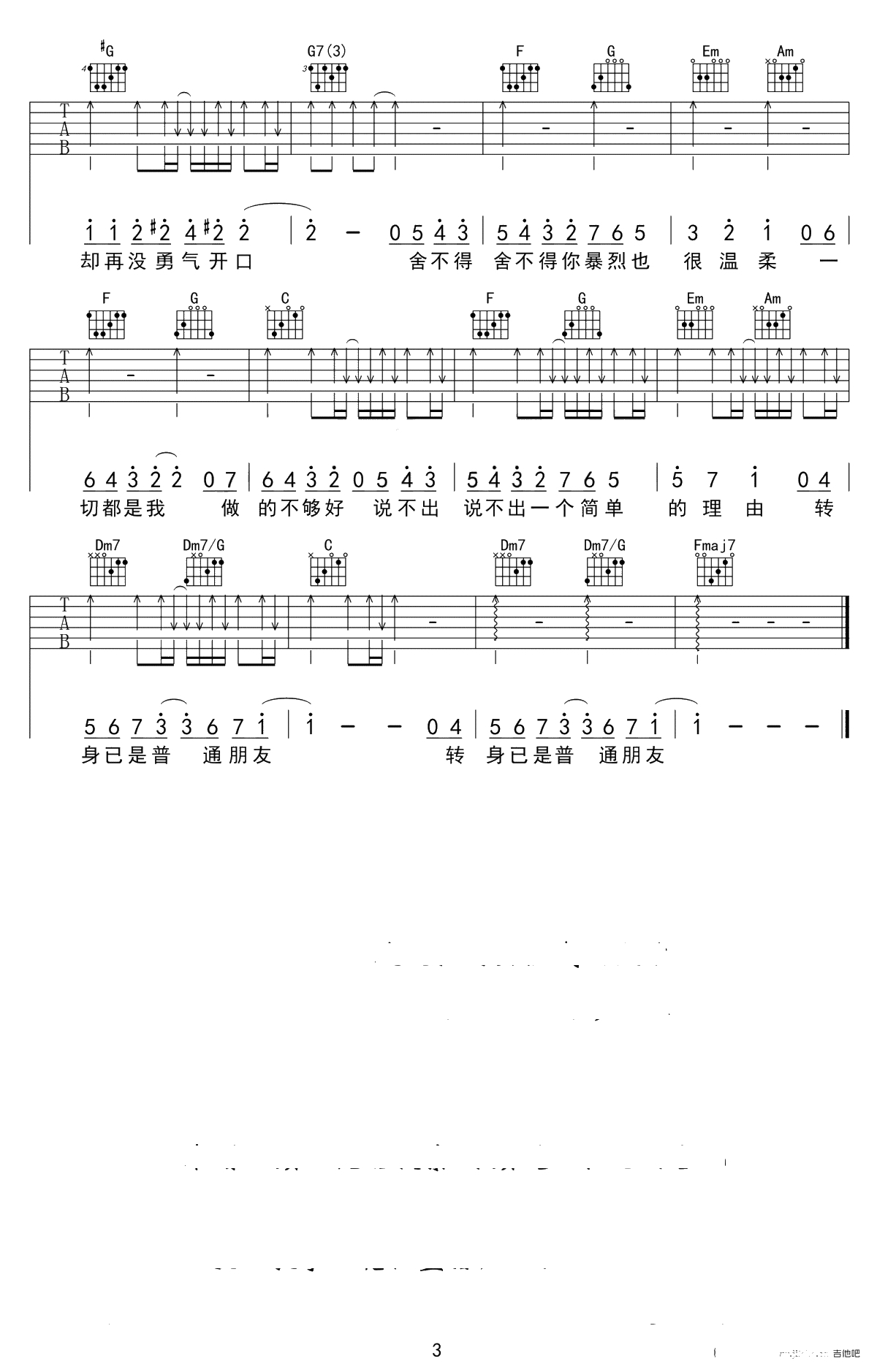 普通朋友吉他谱 樊凡《我的体育老师》插曲 吉他弹唱3