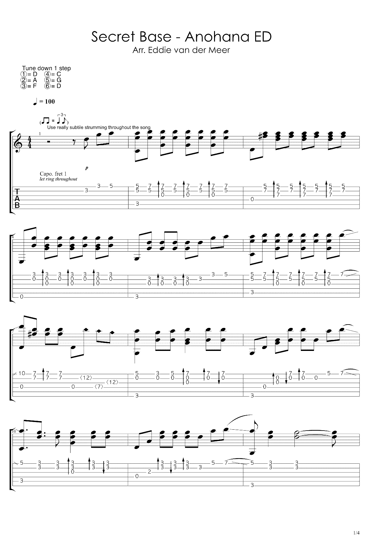 未闻花名指弹吉他谱-Eddie van der Meer-指弹独奏1