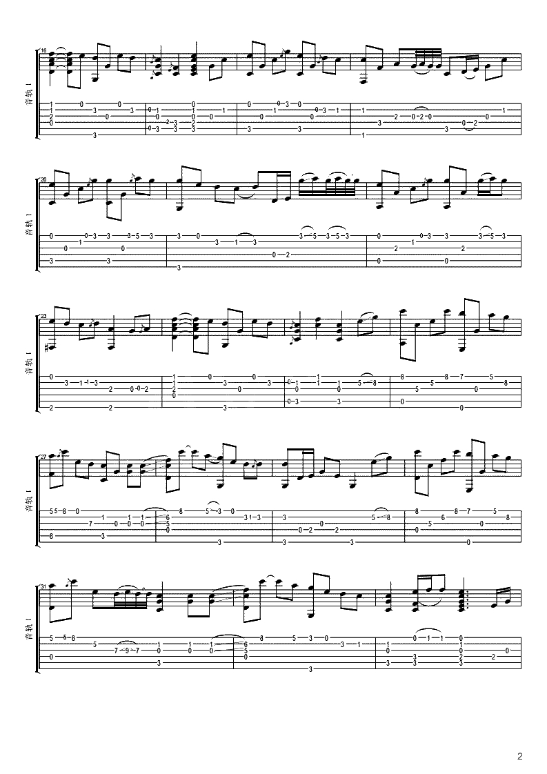 隐形的翅膀指弹吉他谱-张韶涵-吉他独奏谱-指弹2