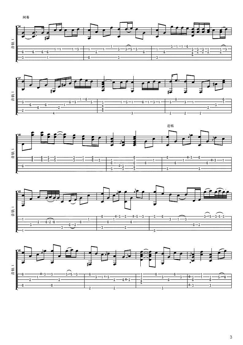 隐形的翅膀指弹吉他谱-张韶涵-吉他独奏谱-指弹3