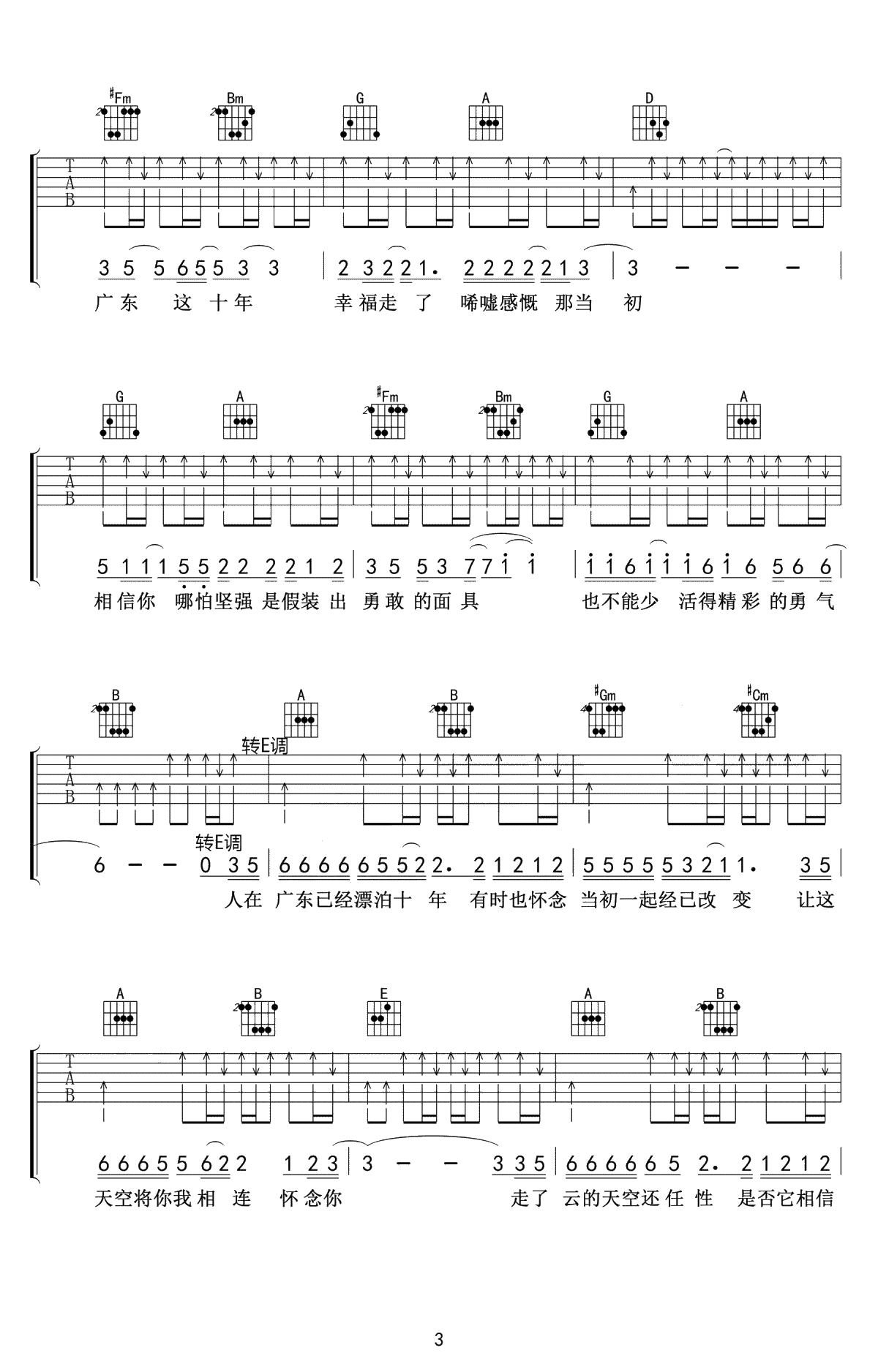 广东爱情故事吉他谱-广东雨神-高清弹唱谱-六线谱3