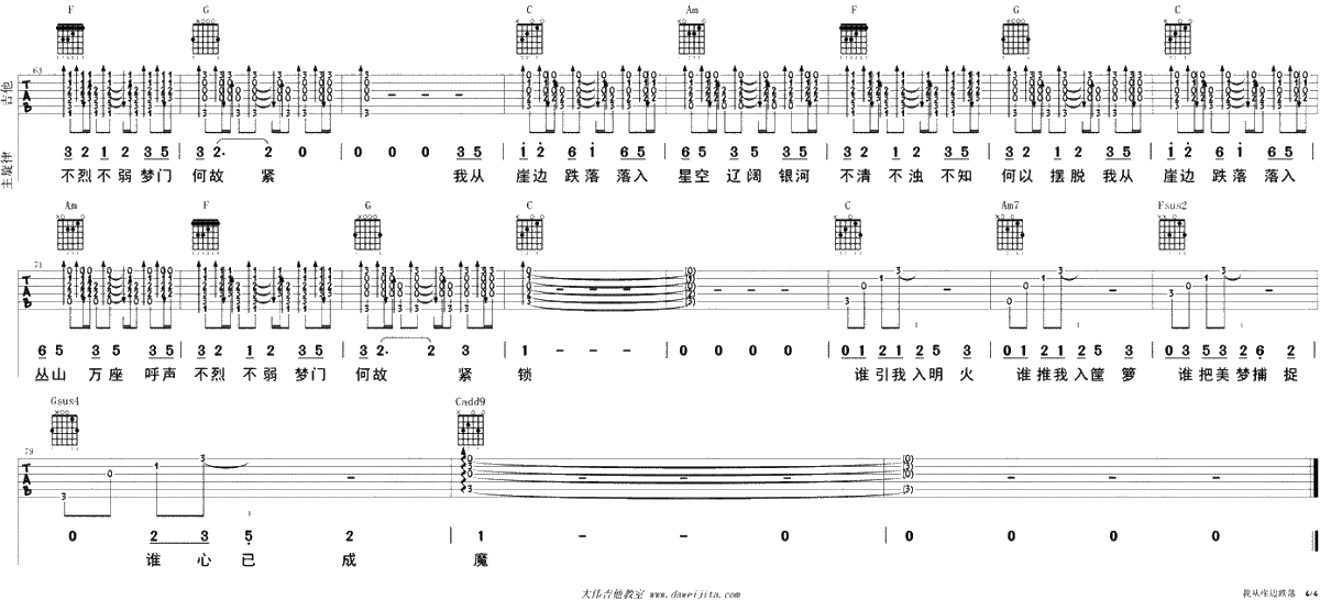 我从崖边跌落吉他谱-谢春花-C调-吉他弹唱4