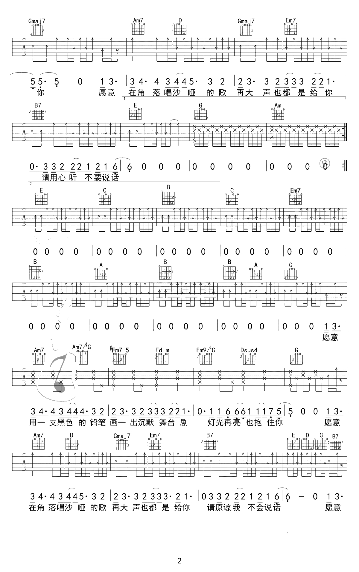 不要说话吉他谱-陈奕迅-G调中级版-弹唱2