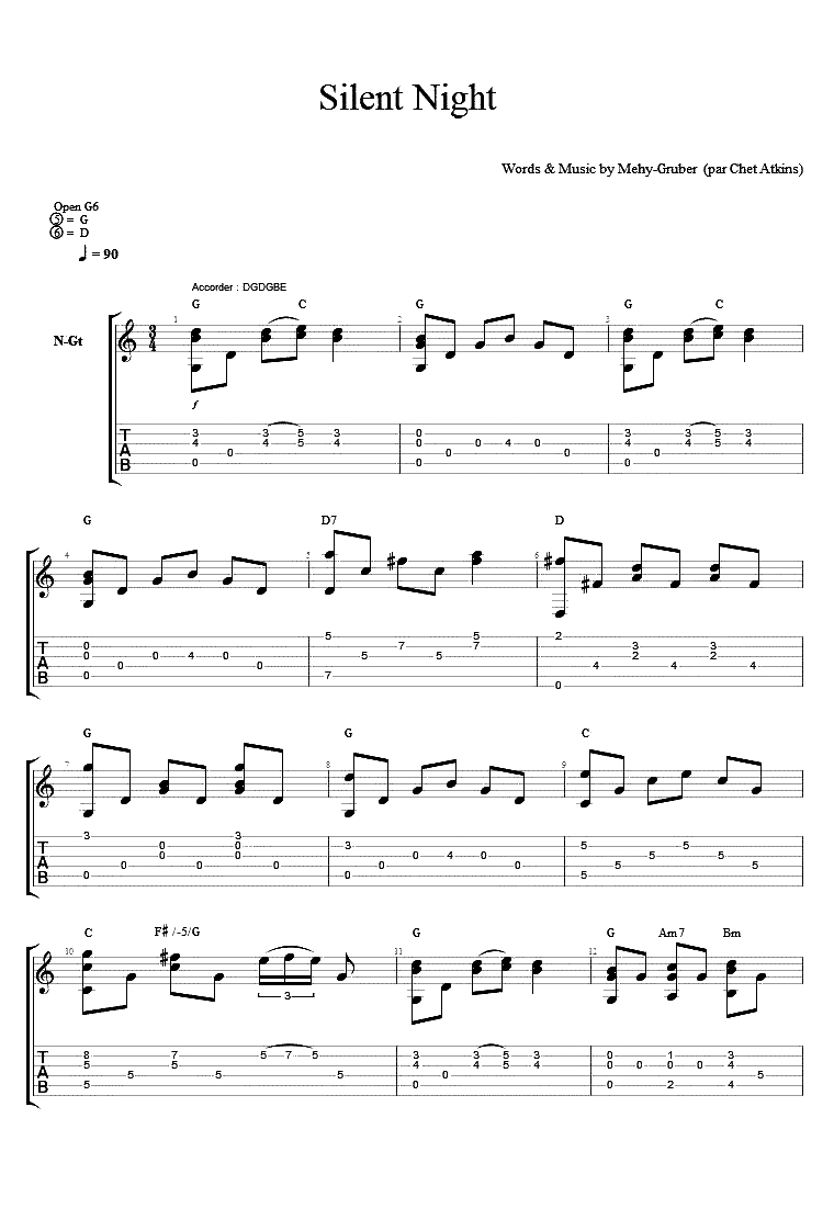 Silent night吉他谱-圣诞歌曲《平安夜》吉他谱-指弹1