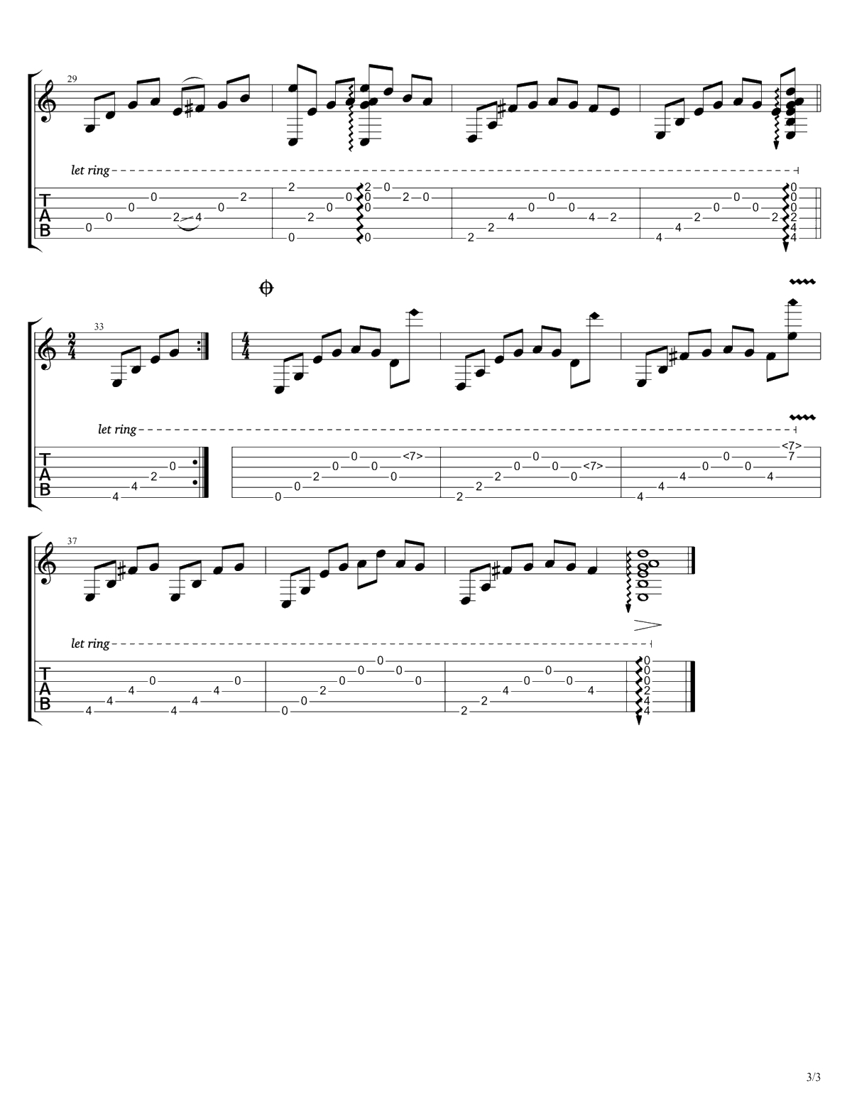 夜的钢琴曲五吉他谱-石进-指弹吉他独奏谱-3