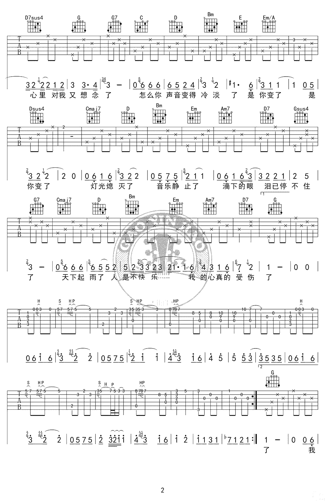 我真的受伤了吉他谱-张学友-G调标准版-弹唱2