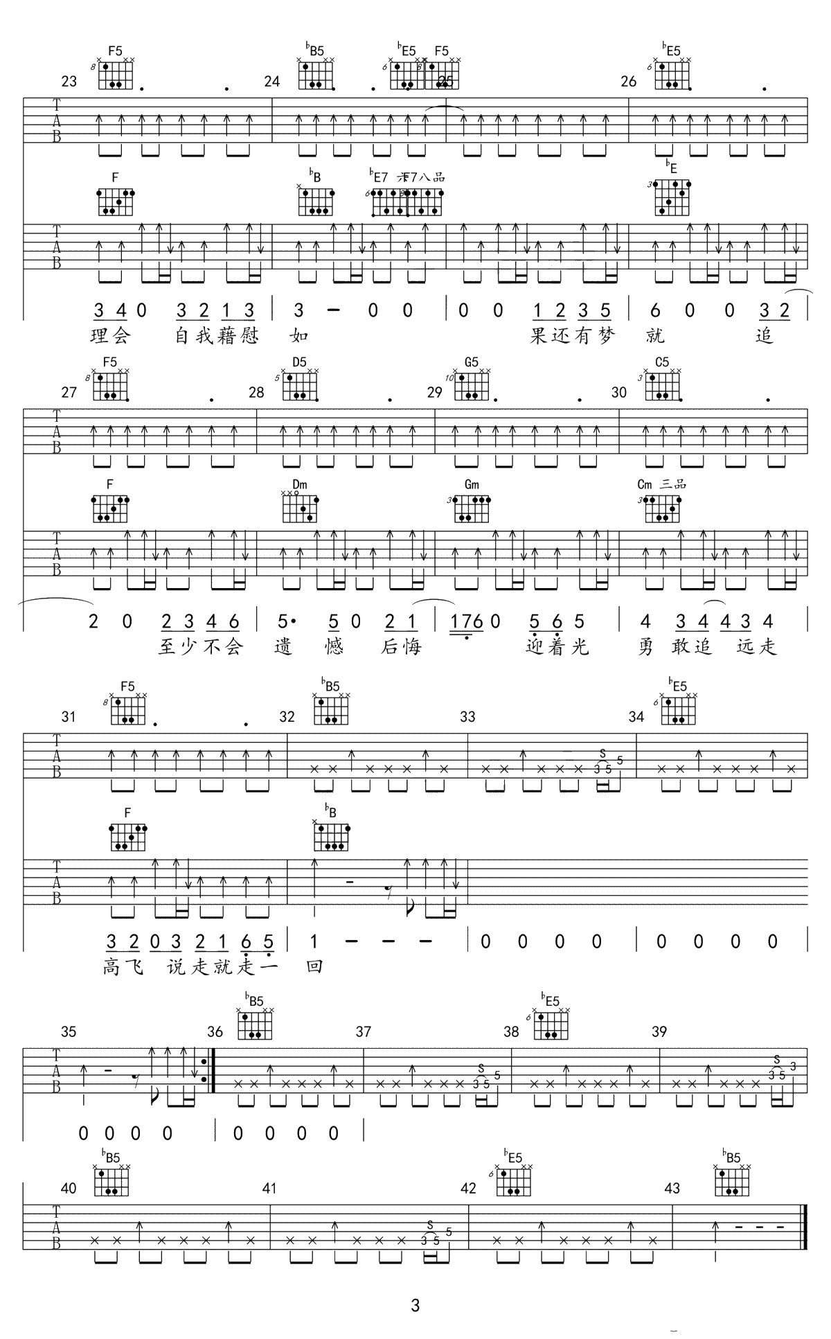 远走高飞吉他谱 金志文 吉他弹唱-高清3