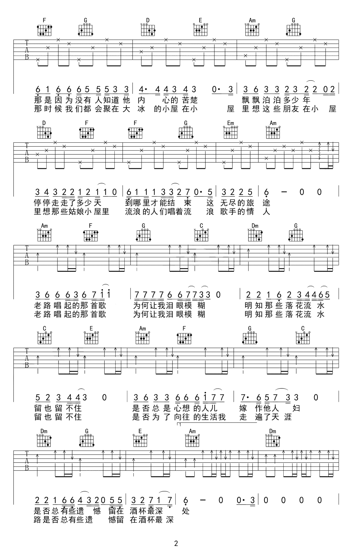 老路小路吉他谱-靳松-C调弹唱谱-高清2