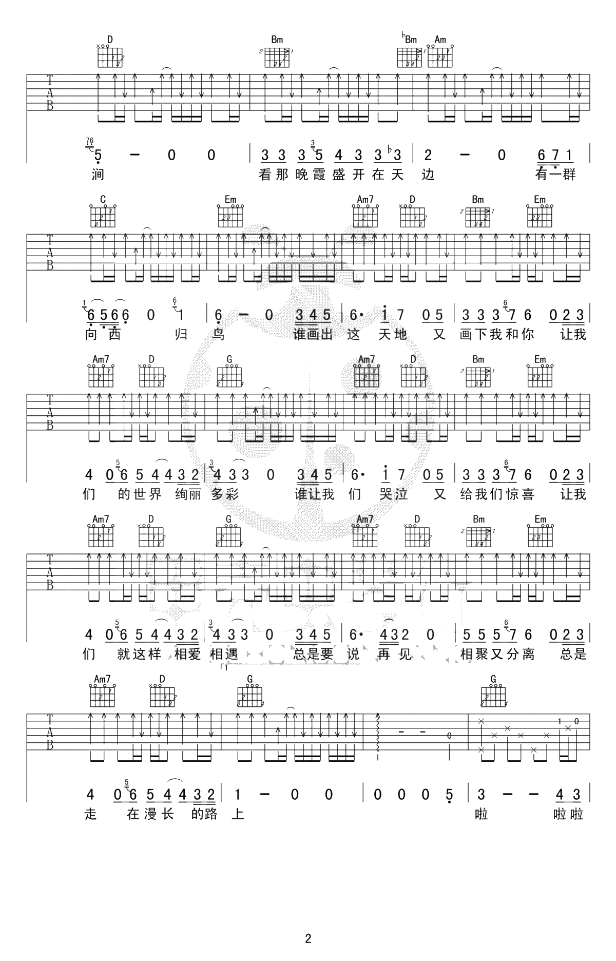 旅行吉他谱-许巍《旅行》六线谱-原版高清弹唱谱2