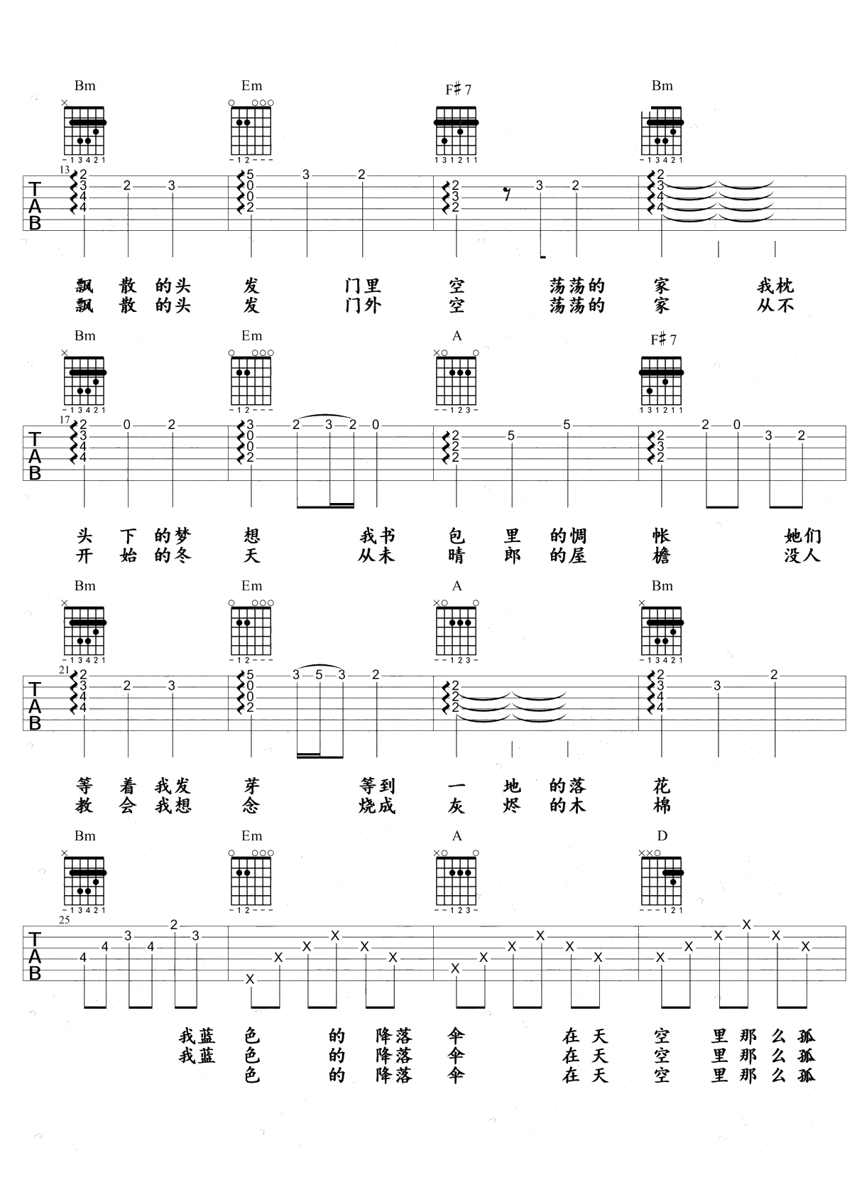 蓝色降落伞吉他谱-周深-弹唱-吉他2