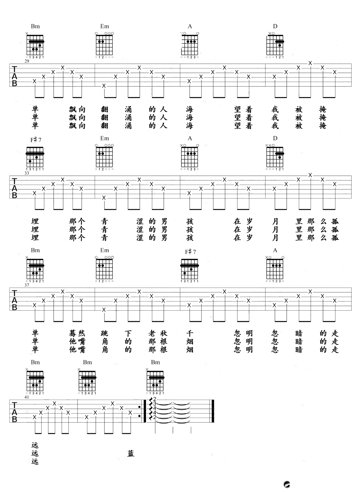 蓝色降落伞吉他谱-周深-弹唱-吉他3