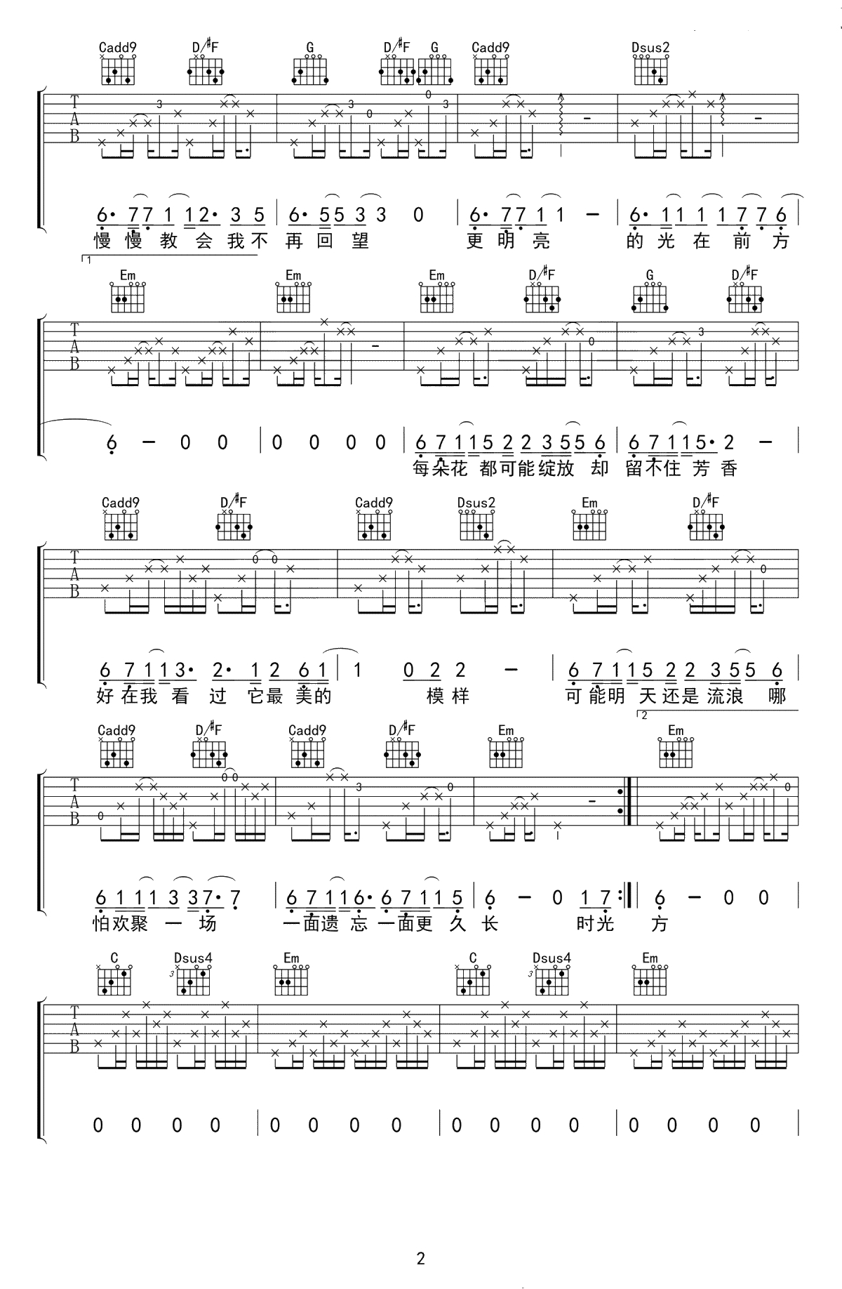 前方吉他谱 马雨阳 G调弹唱谱-前方六线谱2