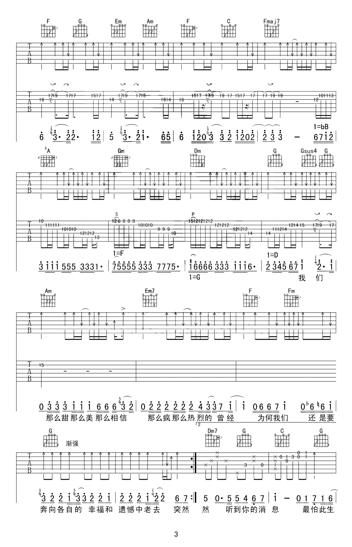 突然好想你吉他谱-五月天-原版谱带solo-高清六线谱3