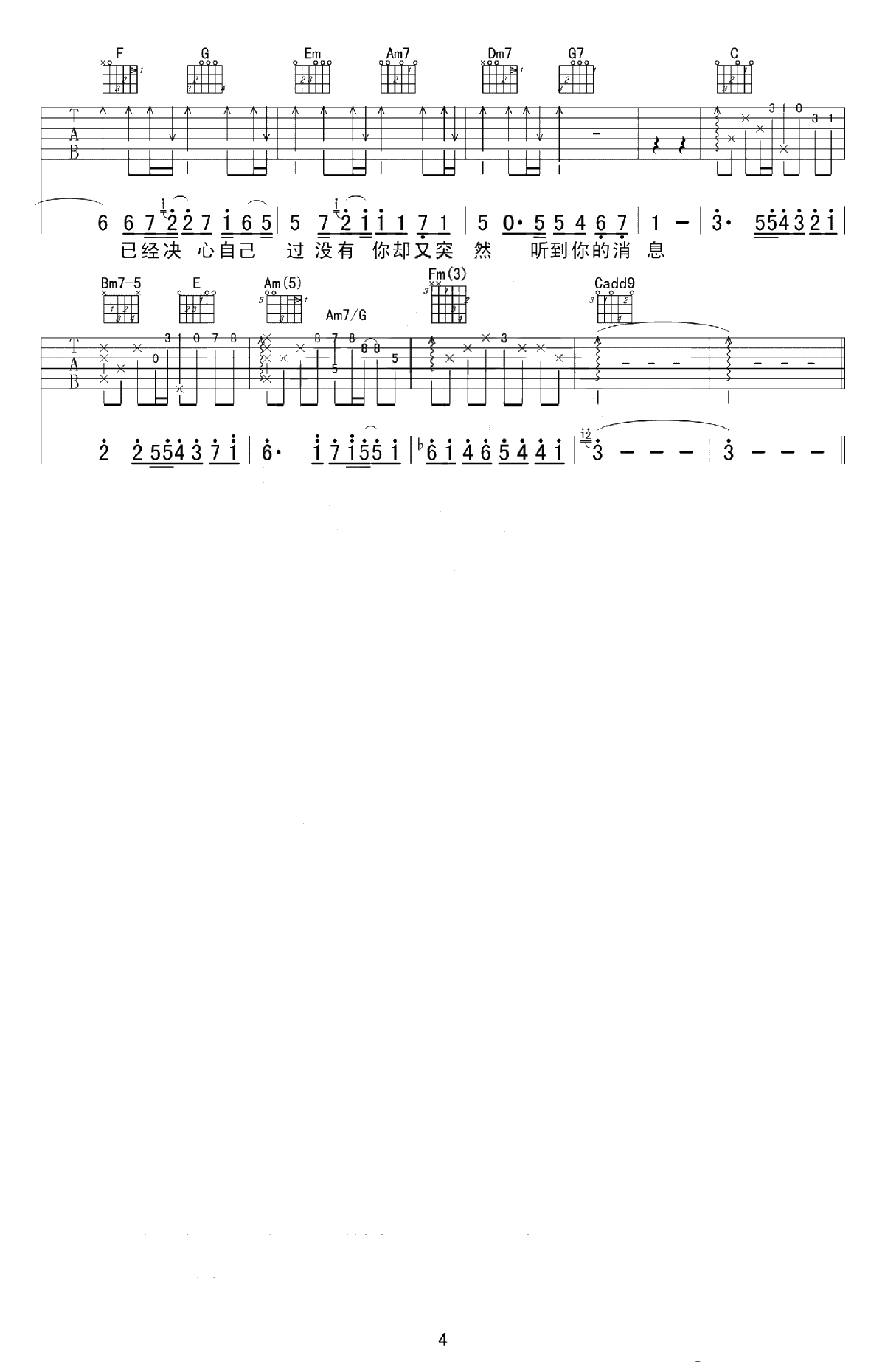 突然好想你吉他谱-五月天-原版谱带solo-高清六线谱4