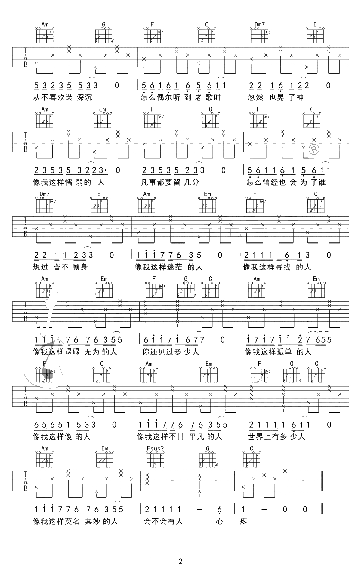 像我这样的人吉他谱 毛不易 C调简单版2