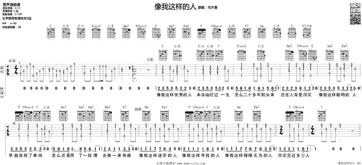 像我这样的人吉他谱-毛不易-吉他弹唱1