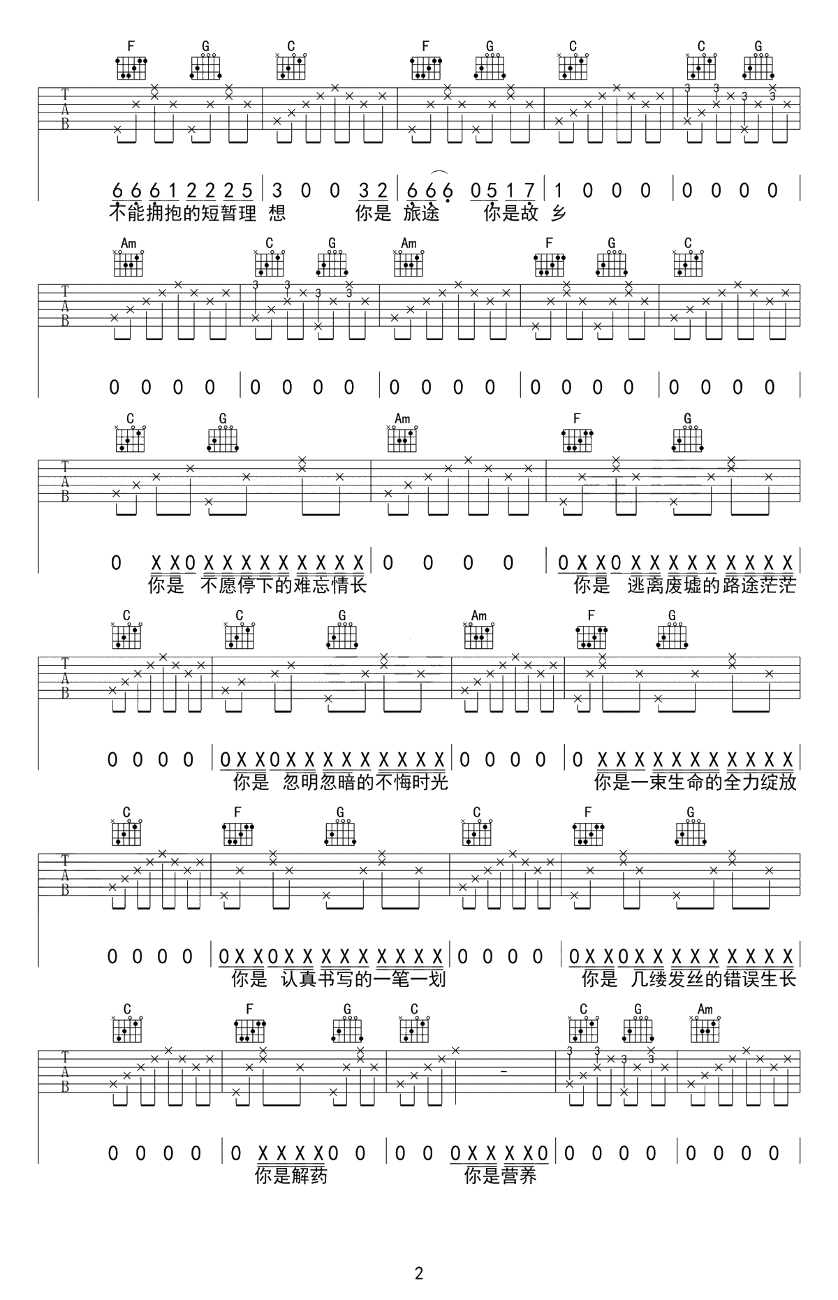 十二吉他谱-留声玩具-C调简单版-高清2