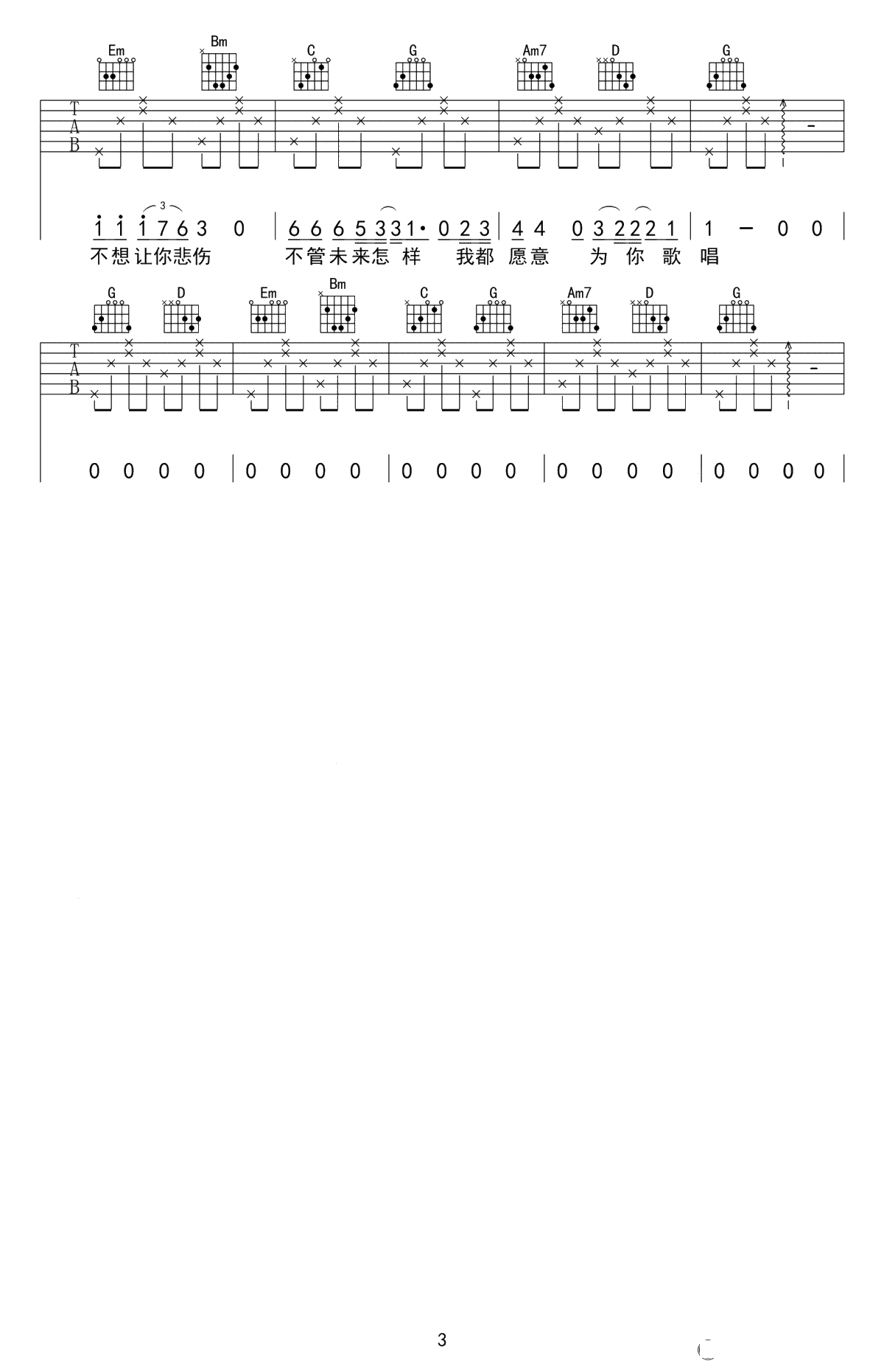 姑娘怎舍得让你悲伤吉他谱-我不李志-C调弹唱谱3