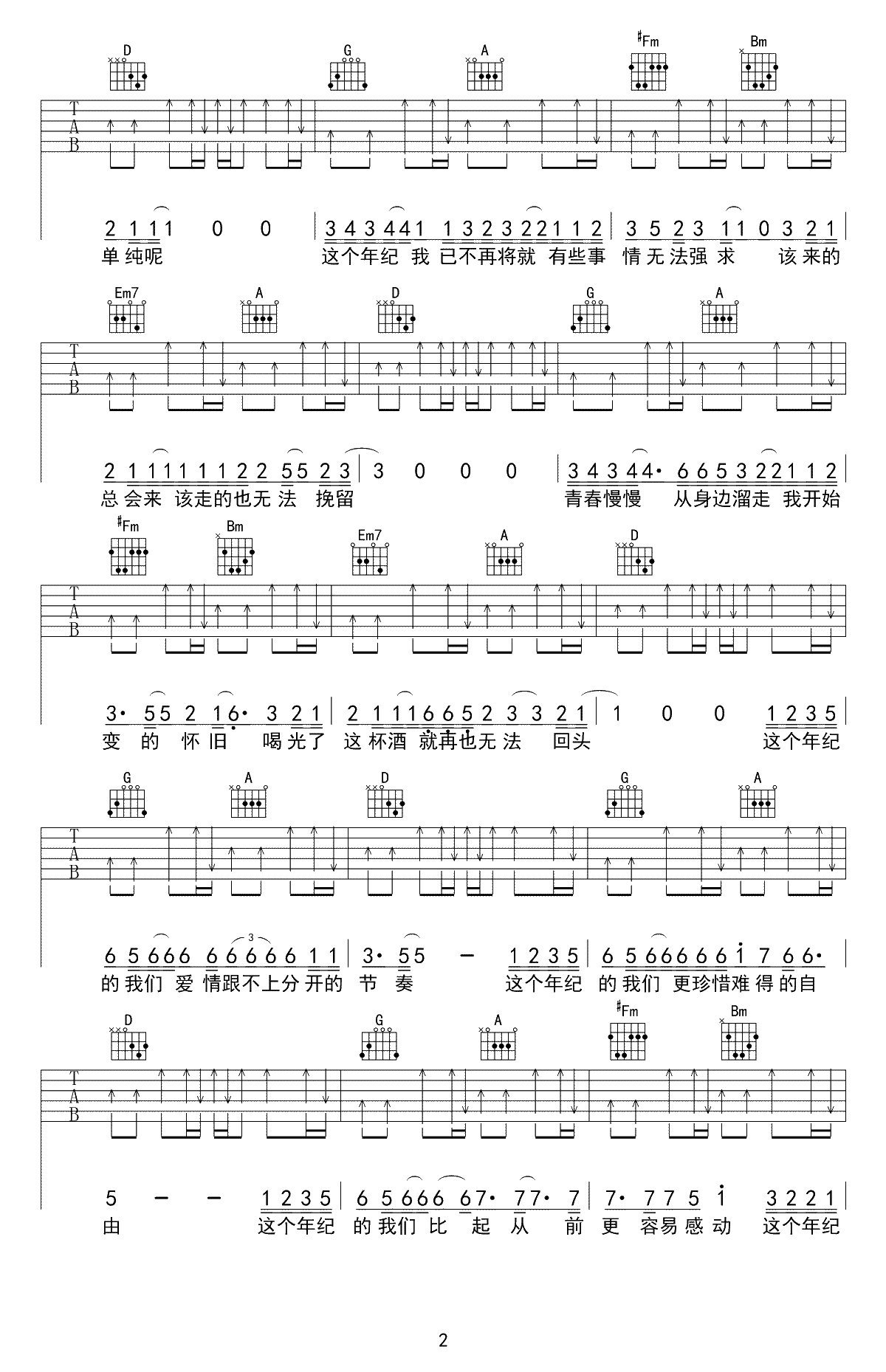 这个年纪吉他谱-齐一《这个年纪》六线谱-高清弹唱谱2